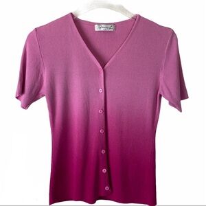 Bashecing-L Henry Petite Pink Hombre V-Neck Short Sleeve Top XS/6